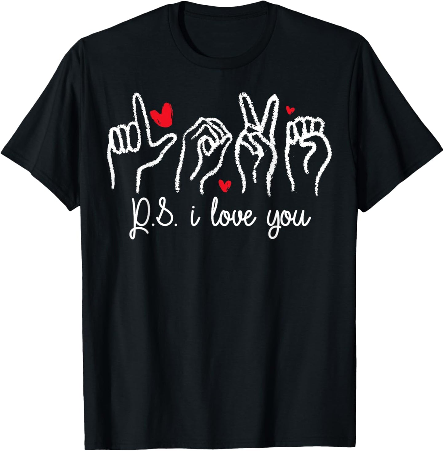 PS I Love You Day Valentine's Day Purple ASL Love Hand Sign T-Shirt - T-Shirt | Black