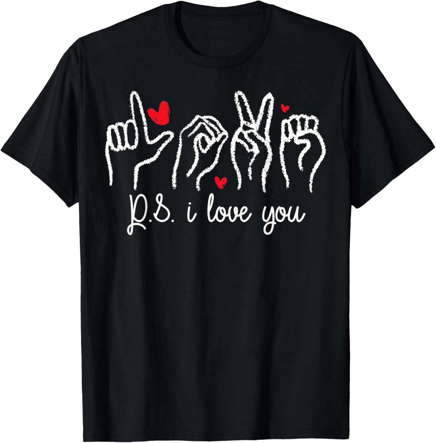 PS I Love You Day Valentine's Day Purple ASL Love Hand Sign T-Shirt - T-Shirt | Black