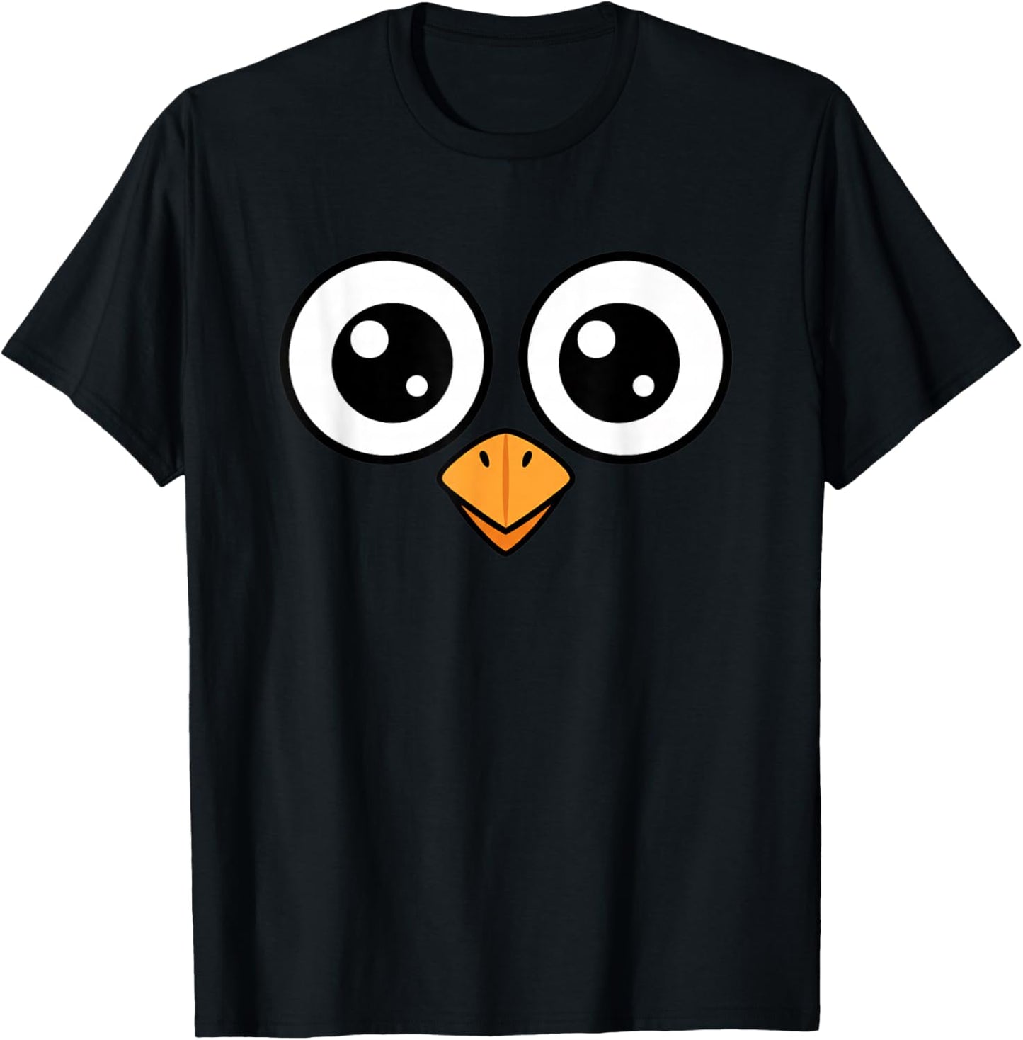 Bird Big-Eyed Cartoon Face Playful Feathered Vibe T-Shirt - T-Shirt | Black