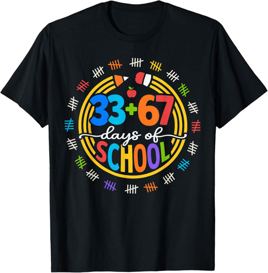 I Survived 67 33 Days of School for Teacher Kids 100th Days T-Shirt - T-Shirt | Black
