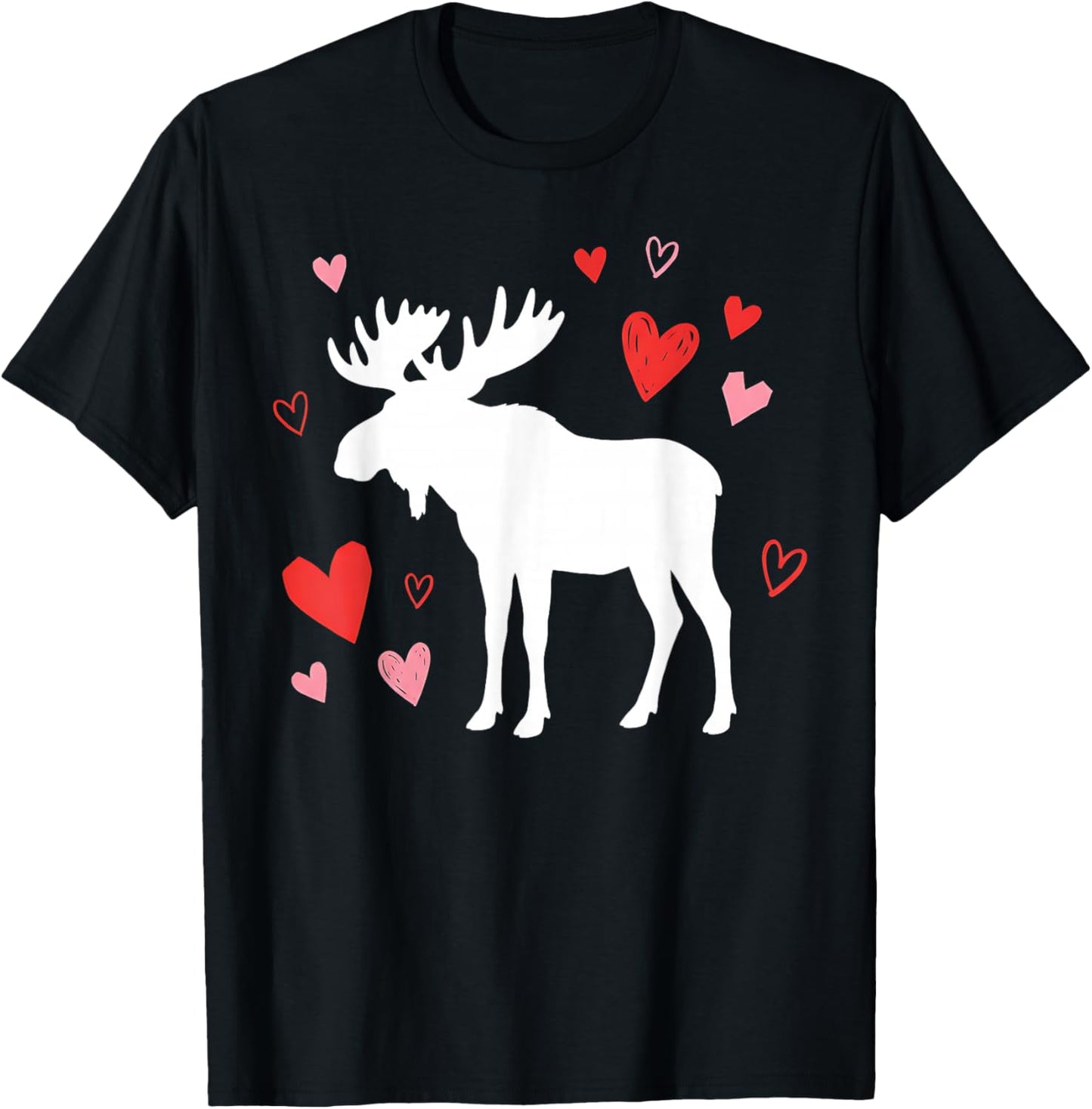 Moose Silhouette Heart Valentine's Day Cute Forest Art T-Shirt - T-Shirt | Black