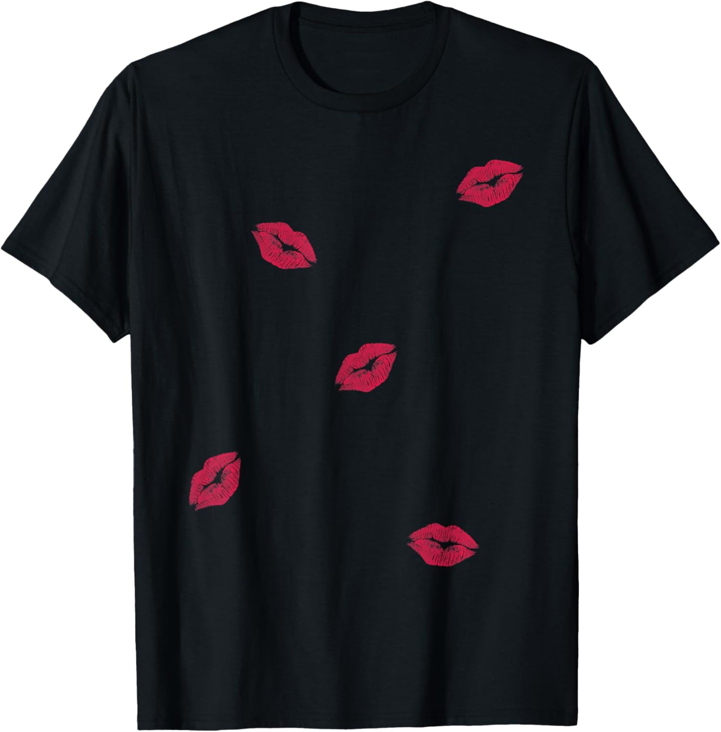 Lipstick Kiss Print Pattern Cute Valentine Pop Art Style T-Shirt - T-Shirt | Black
