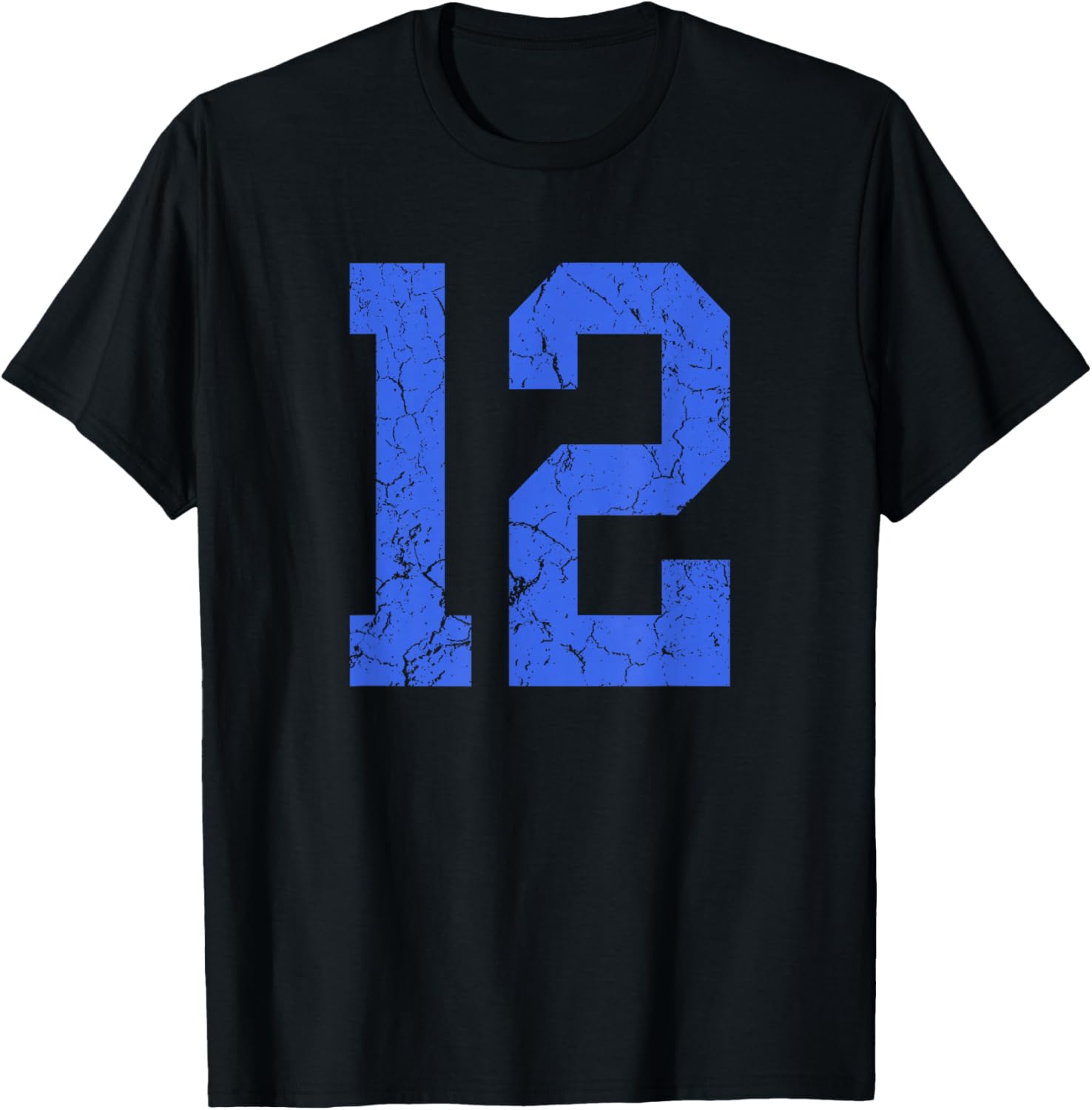 Distressed Royal Blue Number 12 Jersey Player Uniform #12 T-Shirt - T-Shirt | Black