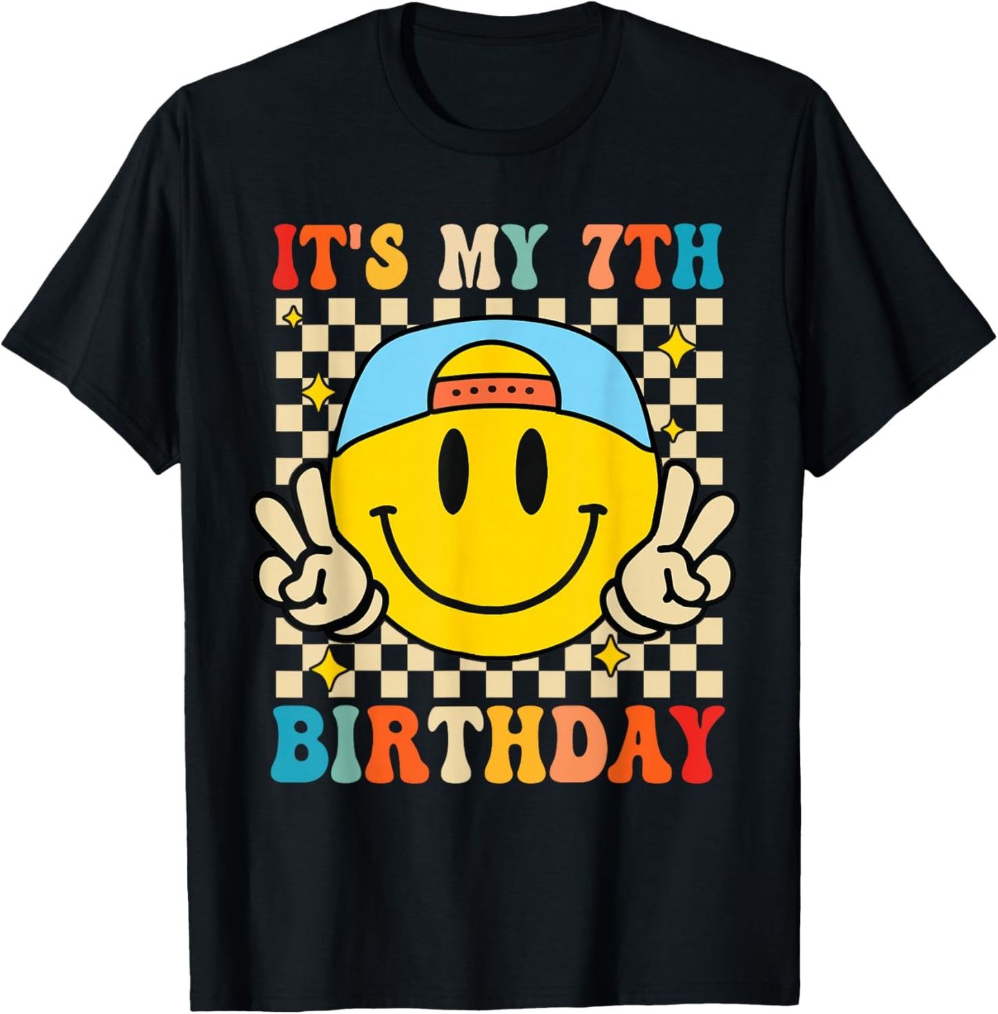 Its My 7th Birthday Smile face 7 Years Old Boys Girls T-Shirt - T-Shirt | Black