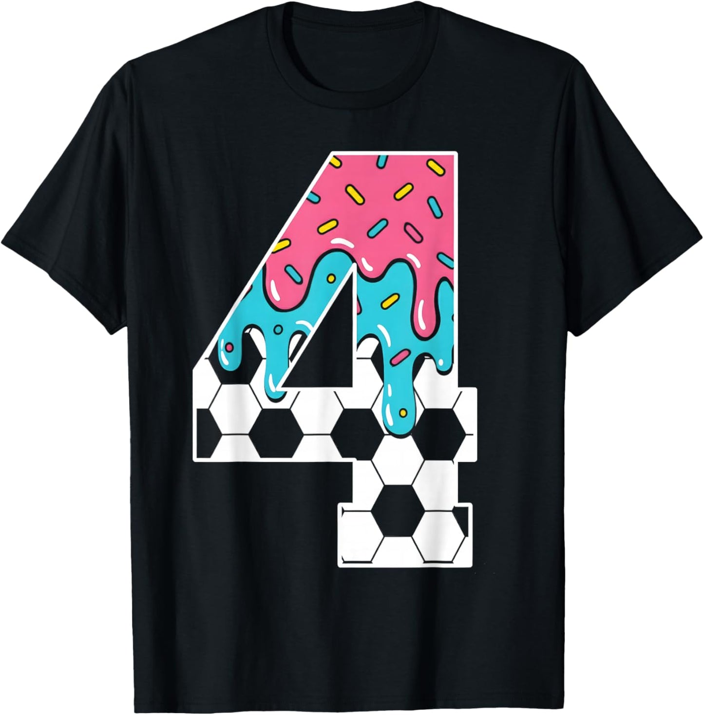 Soccer 4 Year Old Ice Cream Drip Youth 4th Birthday Boy 4 T-Shirt - T-Shirt | Black