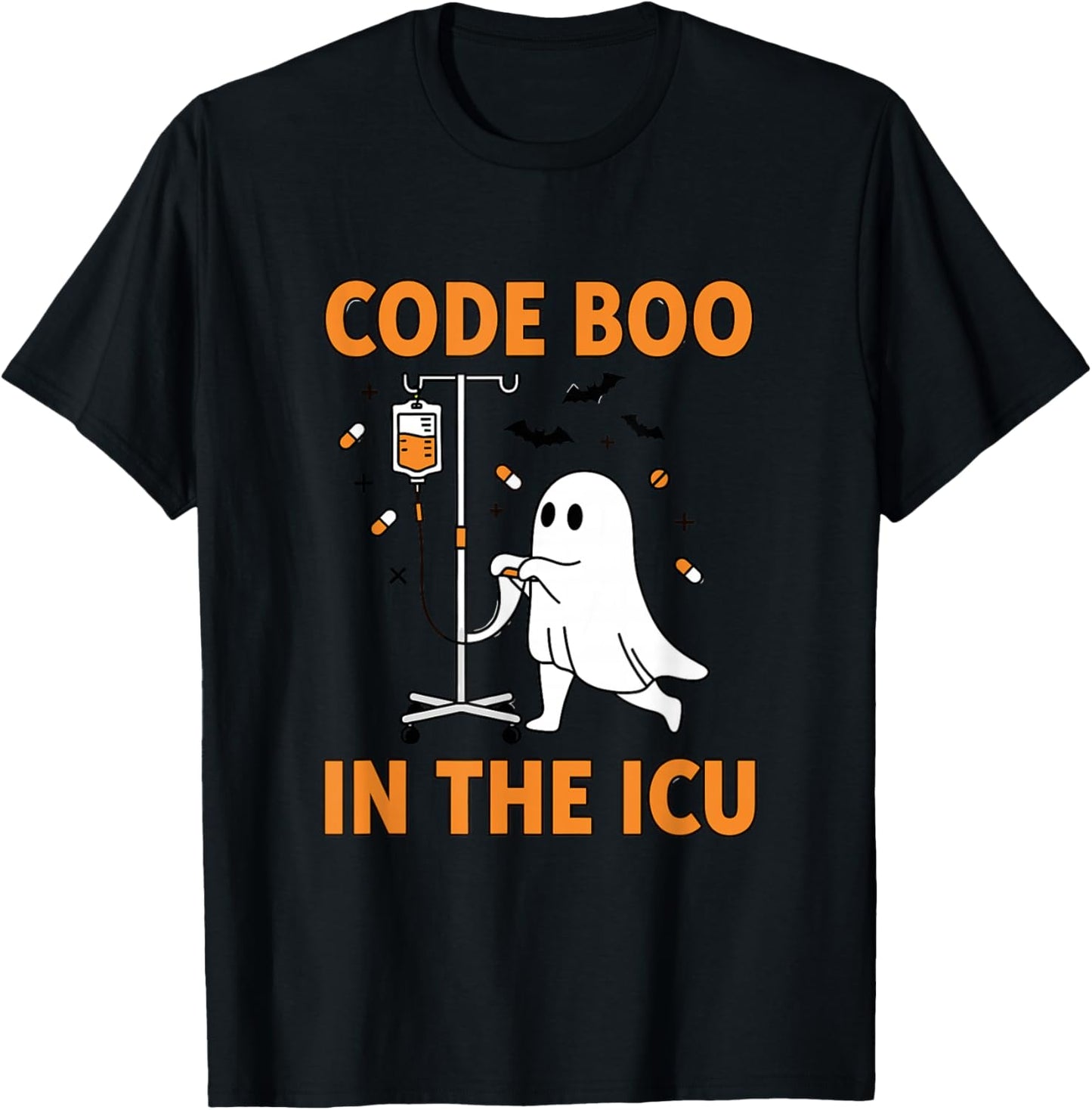 Ghost ICU Nurse Code Boo in ICU Funny Halloween Costume T-Shirt - T-Shirt | Black