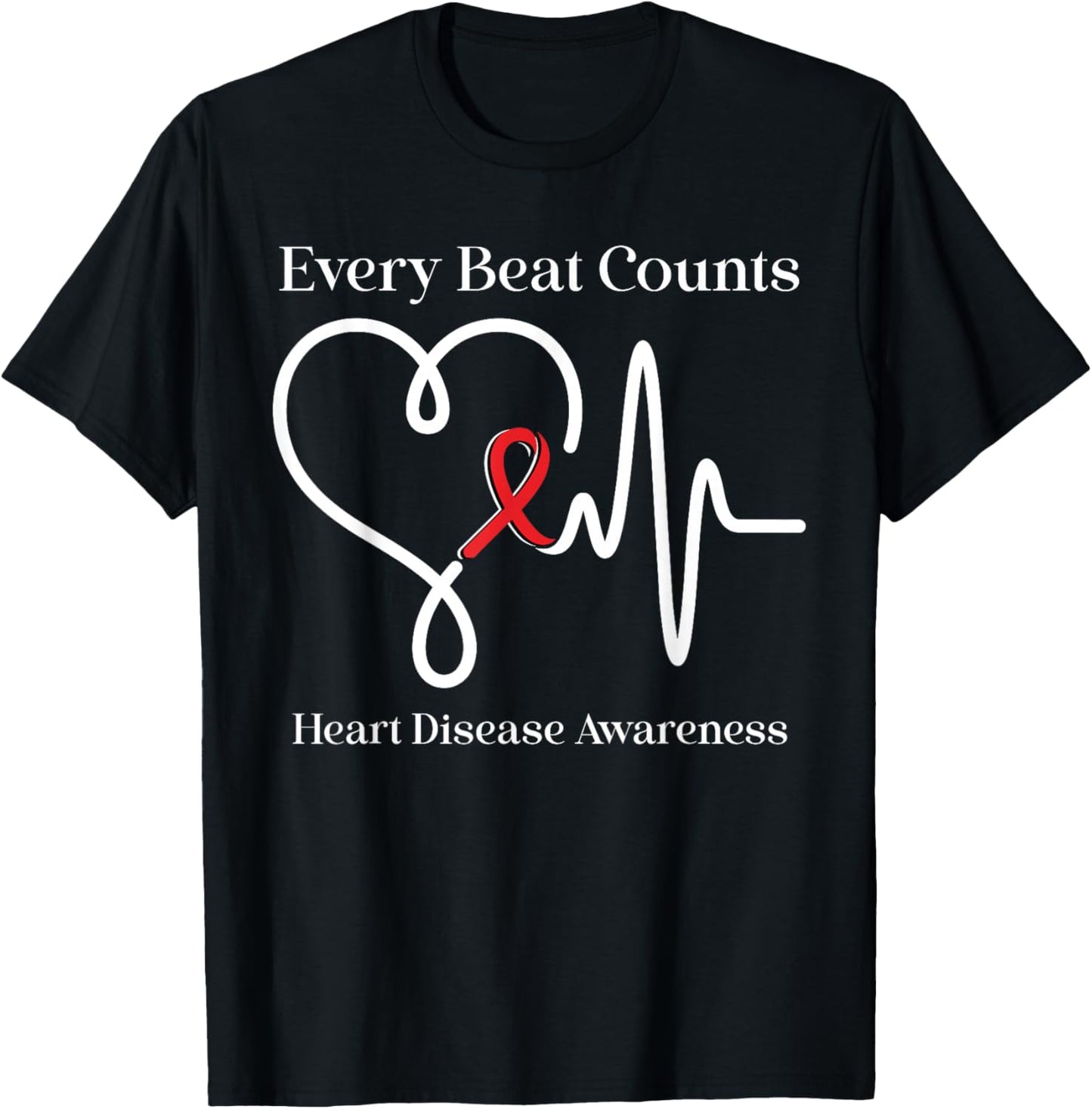 Heart Disease Awareness Every Beat Counts Cardiology Support T-Shirt - T-Shirt | Black