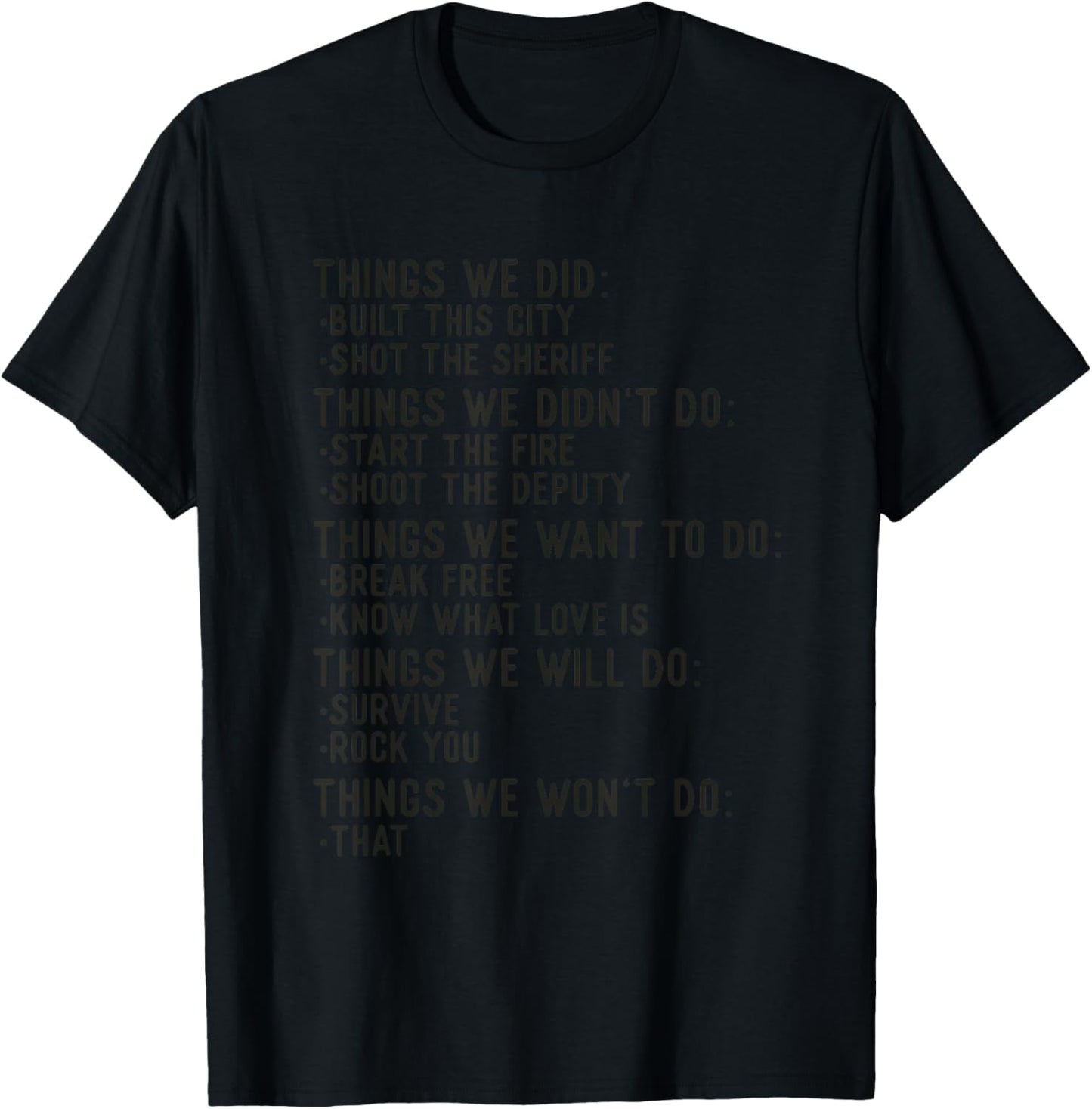 Things We Did Sarcastic Music Checklist Classic Song Lyrics T-Shirt - T-Shirt | Black
