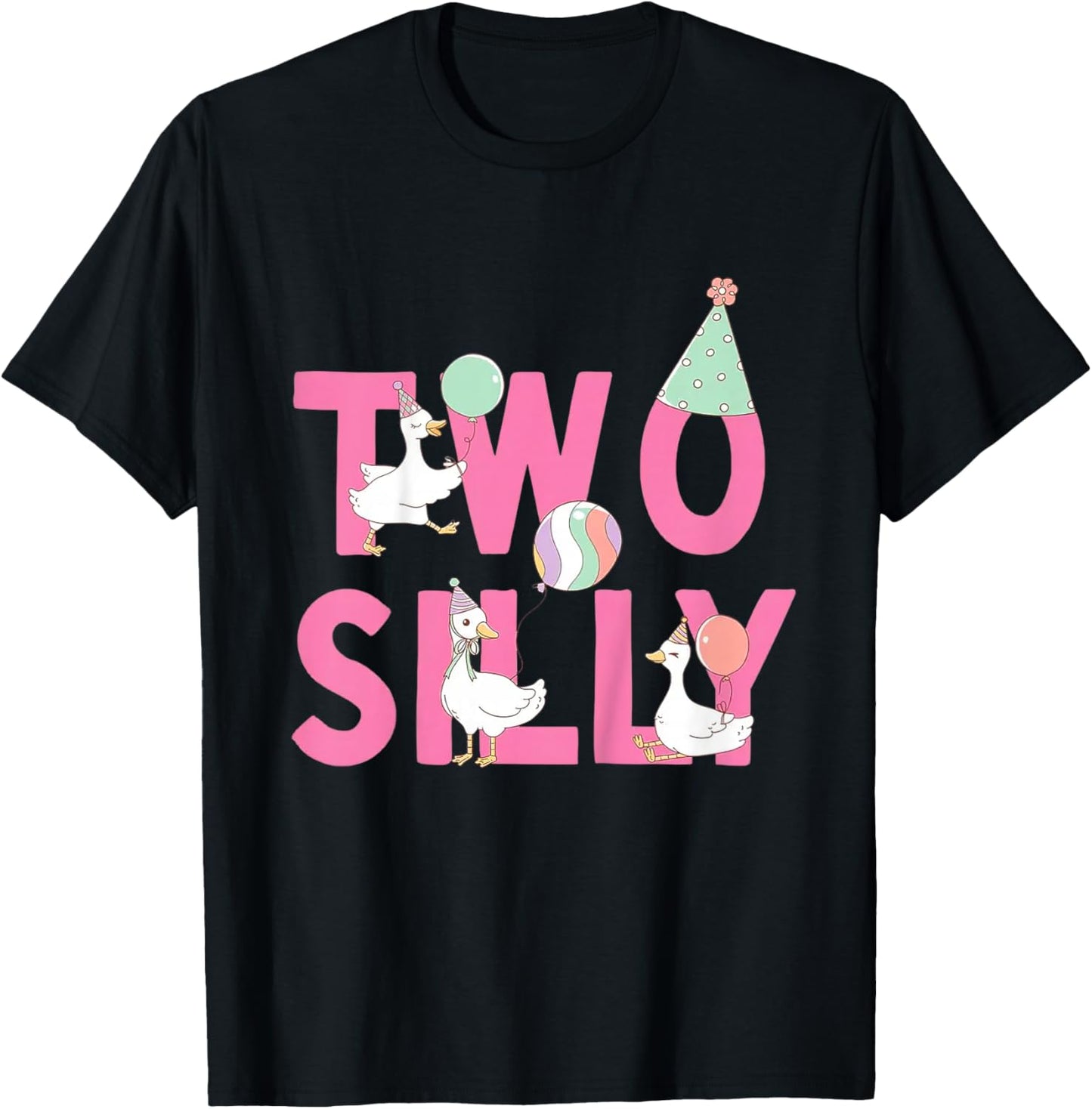 Two Silly Goose 2nd Birthday Girl Boy Goose 2 Year Old Bday T-Shirt - T-Shirt | Black