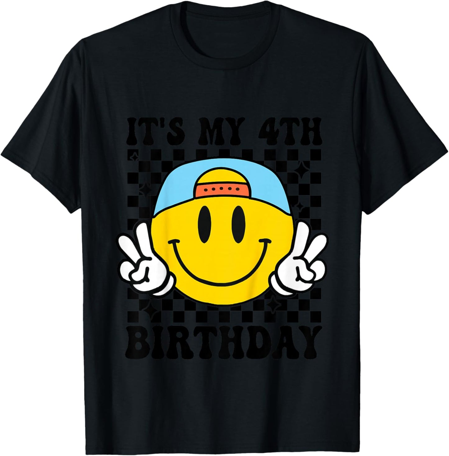 Its My 4th Birthday Smile face 4 Years Old Boys Girls T-Shirt - T-Shirt | Black