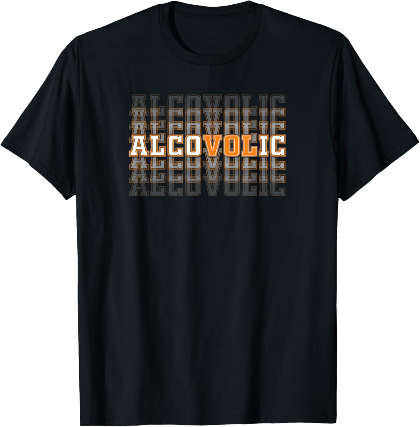 Alcovolic Orange & White Retro Varsity Drinking Pun T-Shirt - T-Shirt | Black