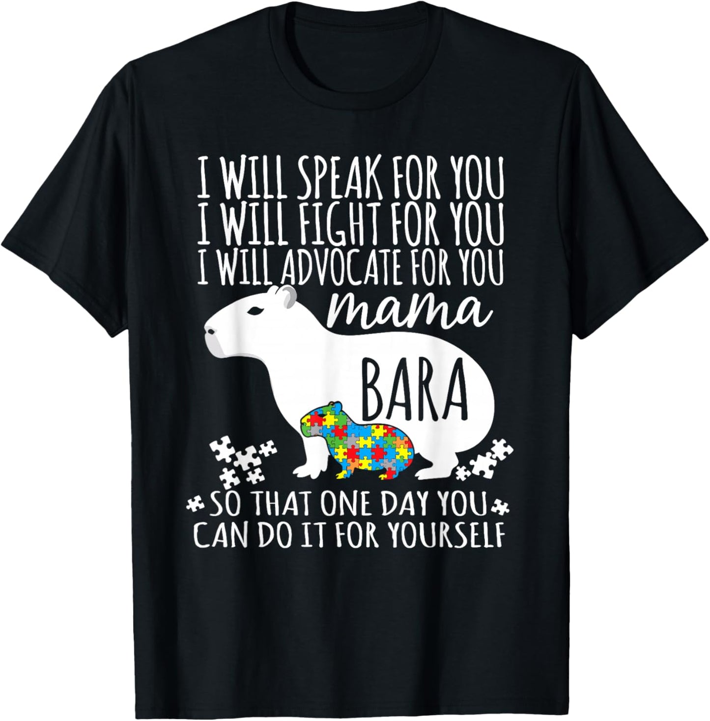 Autism Mom Capybara Mamabara Neurodiversity Advocacy Puzzle T-Shirt - T-Shirt | Black