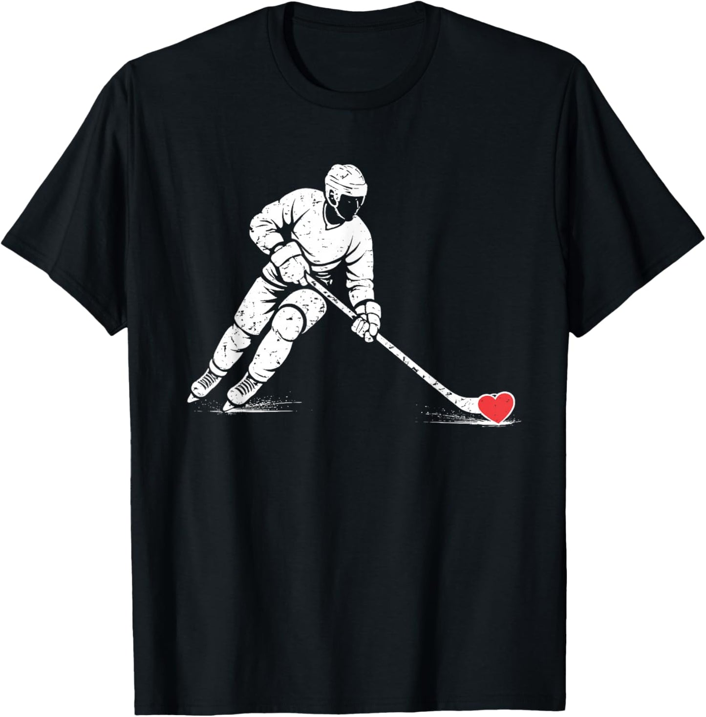 Valentines Day Ice Hockey Silhouette Heart Love Men Boys T-Shirt - T-Shirt | Black