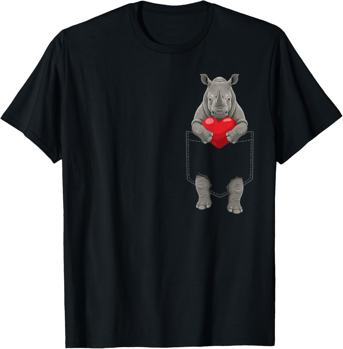 Cute Rhinoceros in Pocket Rhino Lover Valentines T-Shirt - T-Shirt | Black