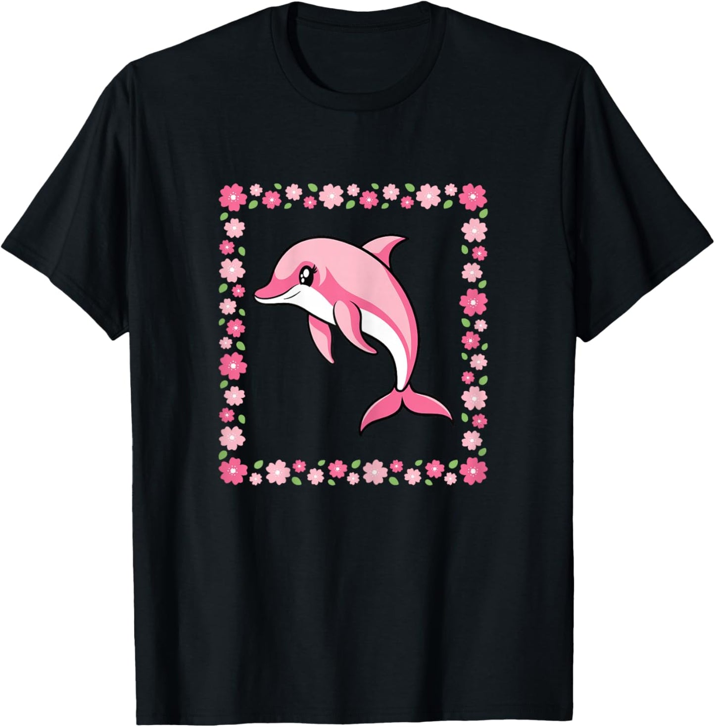 Cute Dolphin Pink Kawaii Animal Women Girls Kids T-Shirt - T-Shirt | Black