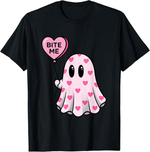 Bite Me Ghost Heart Valentine's T-Shirt - T-Shirt | Black