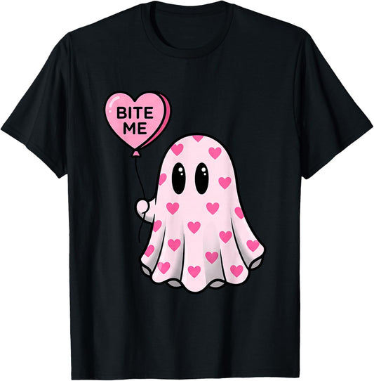 Bite Me Ghost Heart Valentine's T-Shirt - T-Shirt | Black