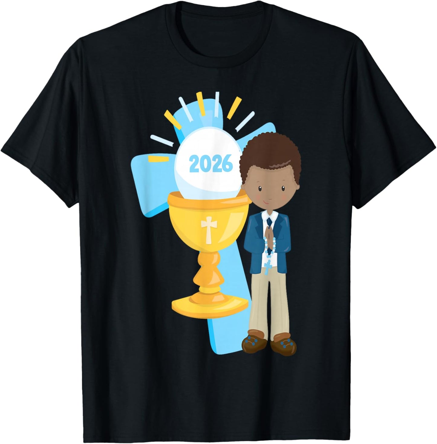My First Communion Shirt 2026 African American Black Boys T-Shirt - T-Shirt | Black