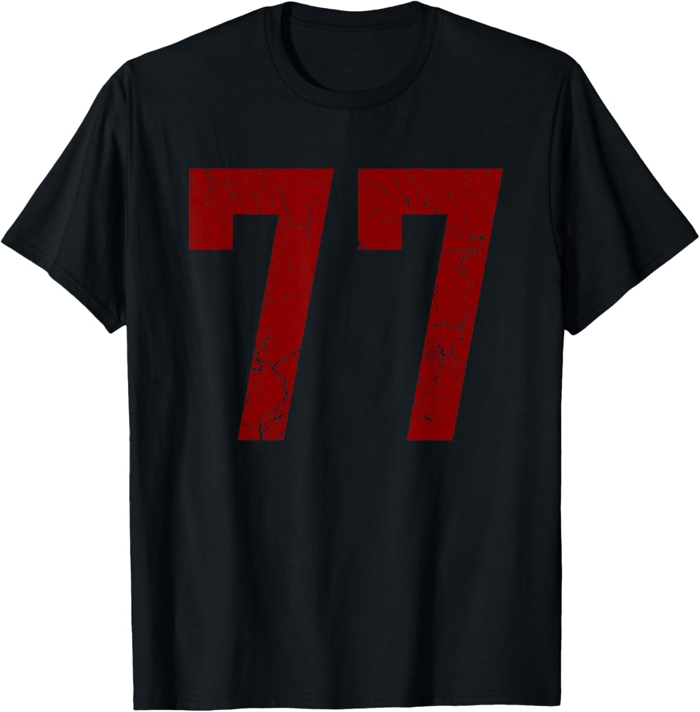 Distressed Maroon Number 77 Jersey Player Uniform #77 T-Shirt - T-Shirt | Black