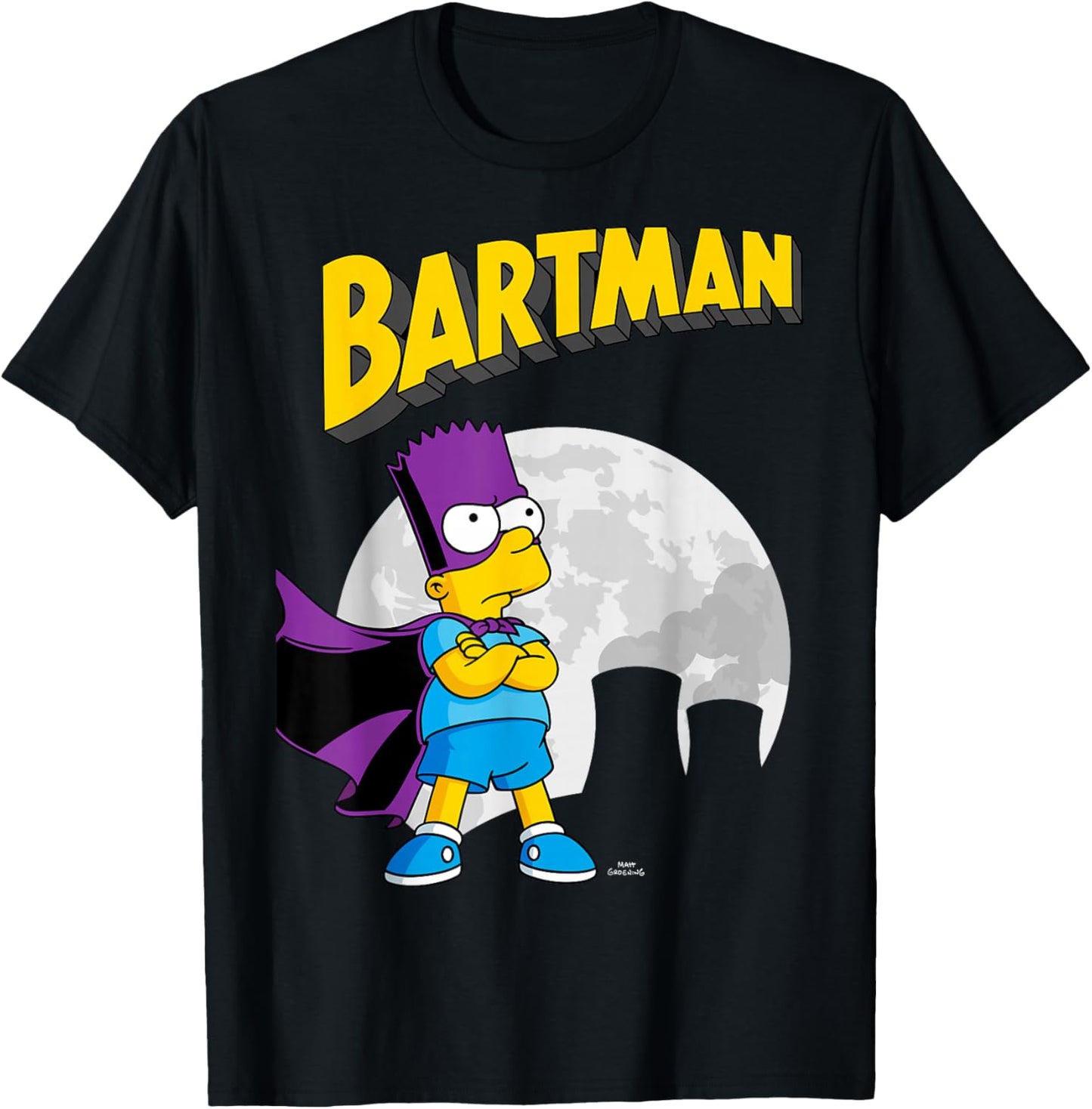 The Simpsons Bartman in Front of Moon & Power Plant Outline T-Shirt - T-Shirt | Black