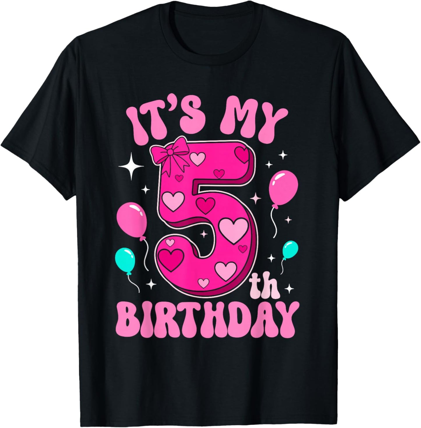 5 Year Old Pink Coquette Bow It's My 5th Birthday Girl T-Shirt - T-Shirt | Black