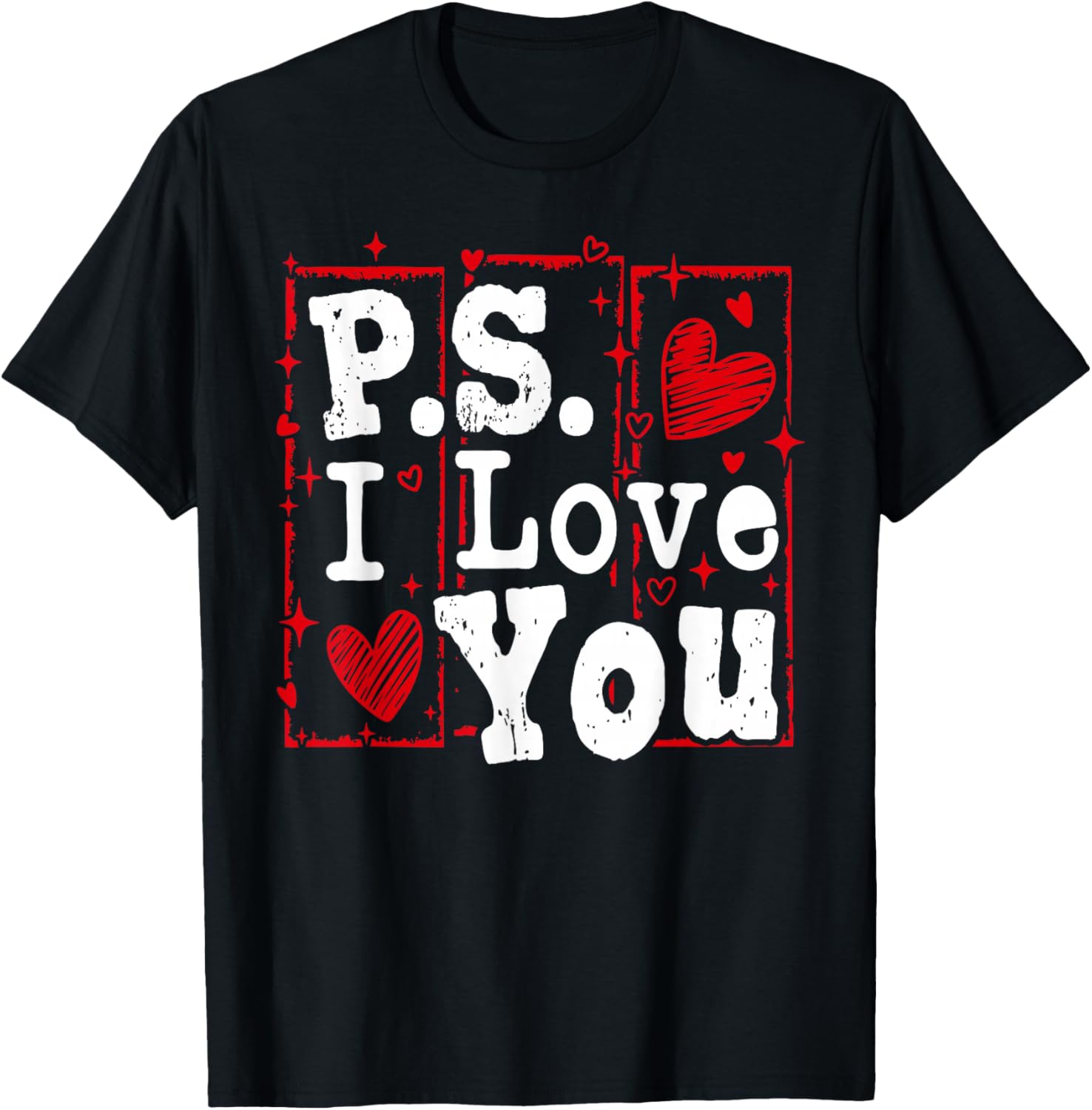 PS I Love You Day Valentine's Day Purple Heart Women Men Kid T-Shirt - T-Shirt | Black