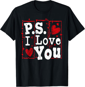 PS I Love You Day Valentine's Day Purple Heart Women Men Kid T-Shirt - T-Shirt | Black