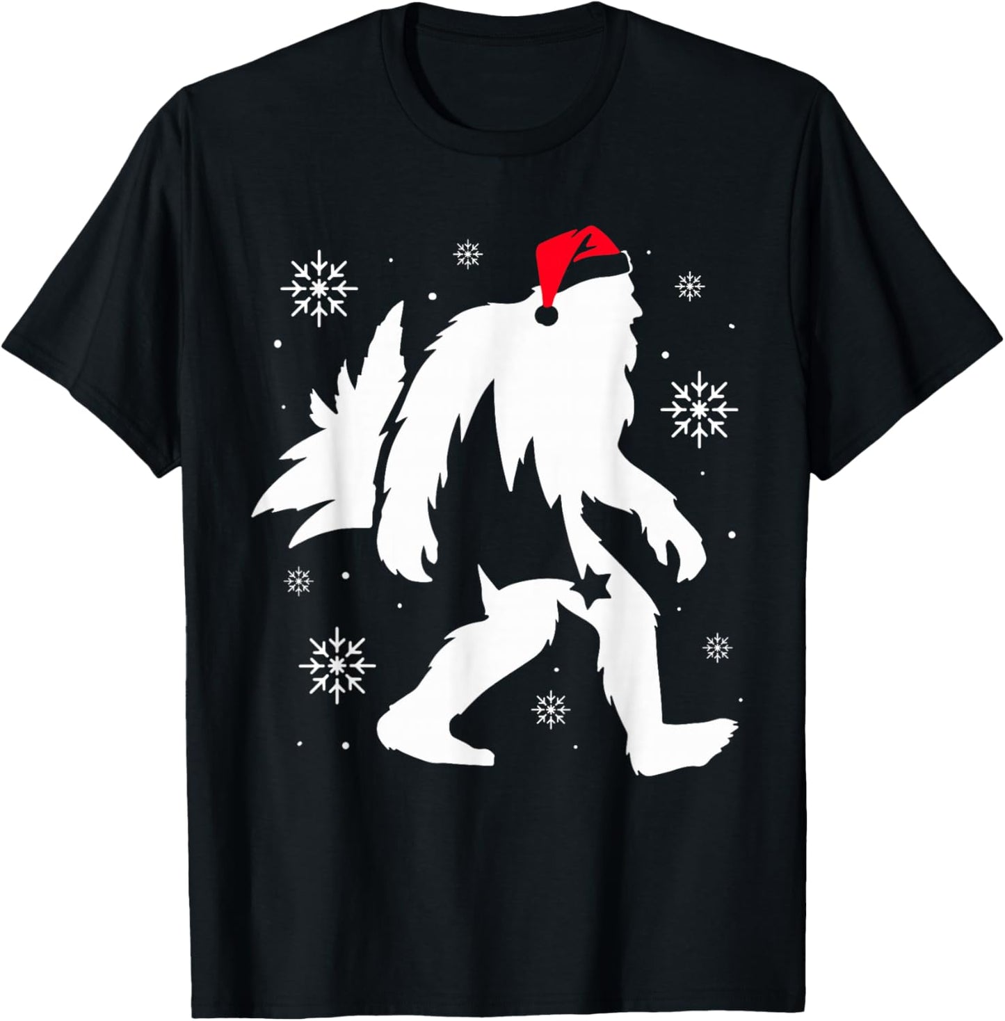 Santa Bigfoot Christmas Funny Sasquatch Christmas Tree Xmas T-Shirt - T-Shirt | Black