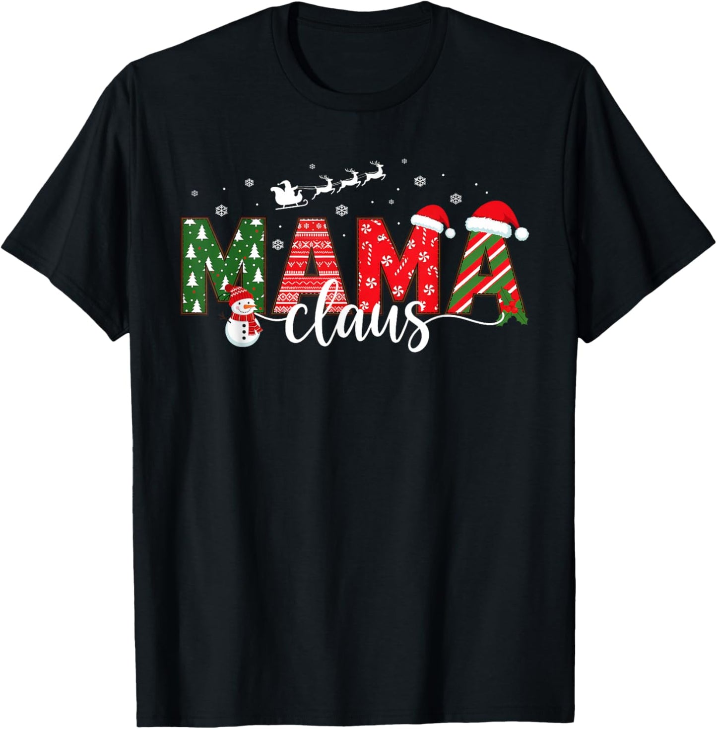Mama Claus Christmas Matching Family Pajamas Mom Xmas Mother T-Shirt - T-Shirt | Black