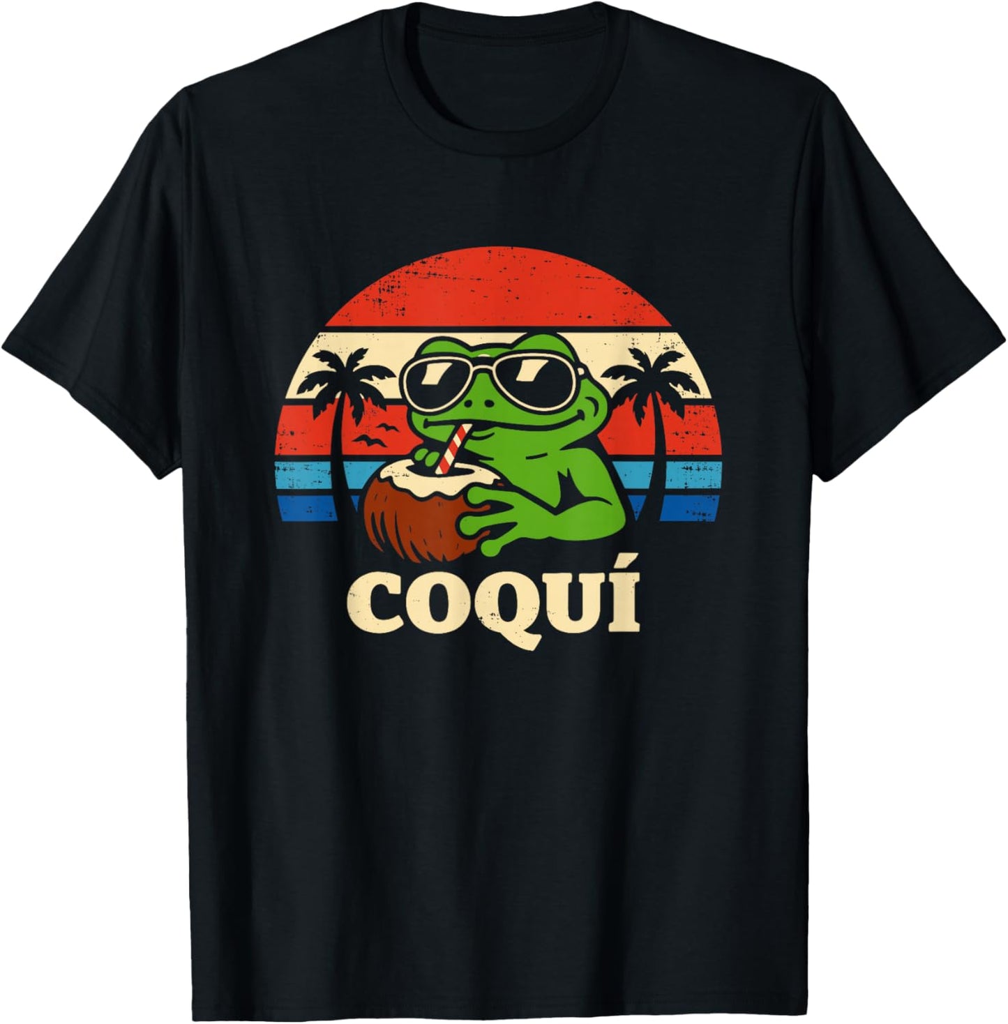 Coqui Frog Retro Sunset Puerto Rico T-Shirt - T-Shirt | Black