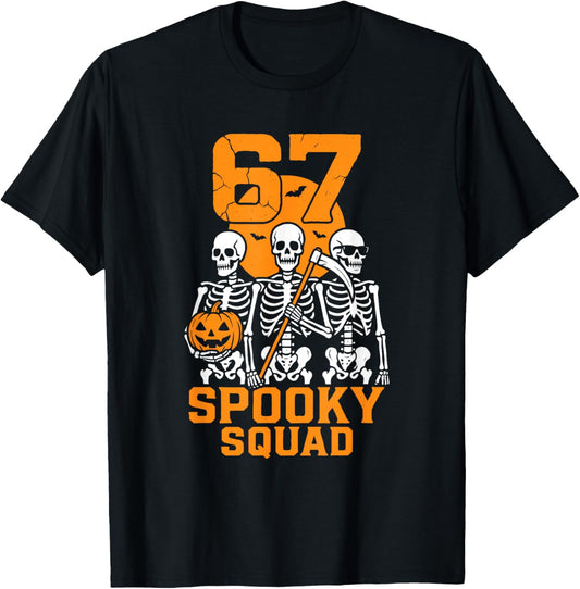 67 Halloween Meme 6 7 Numbers Six Seven Kids Skeleton Group T-Shirt - T-Shirt | Black