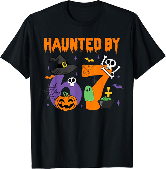 Haunted by 67 – Funny Six Seven Meme 6 7 Halloween Costume T-Shirt - T-Shirt | Black