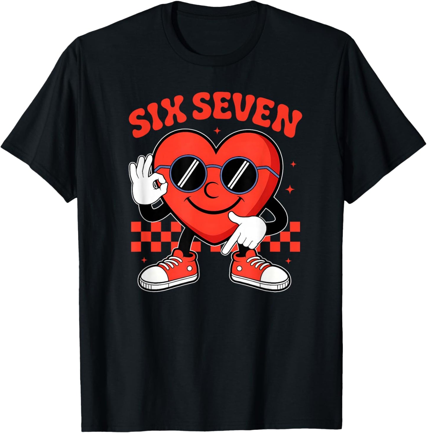 Six Seven 6 7 Valentines Day Heart Men Boys Kids 67 Meme T-Shirt - T-Shirt | Black