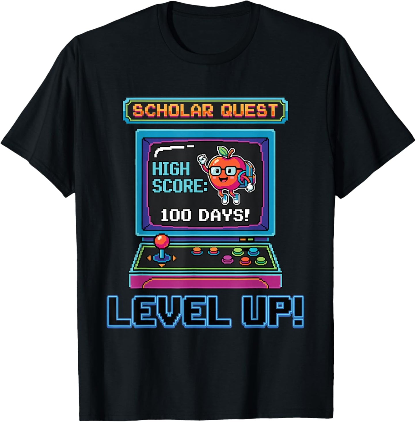 Level Up 100 Days of School Cool Gaming Game Gamer Student T-Shirt - T-Shirt | Black