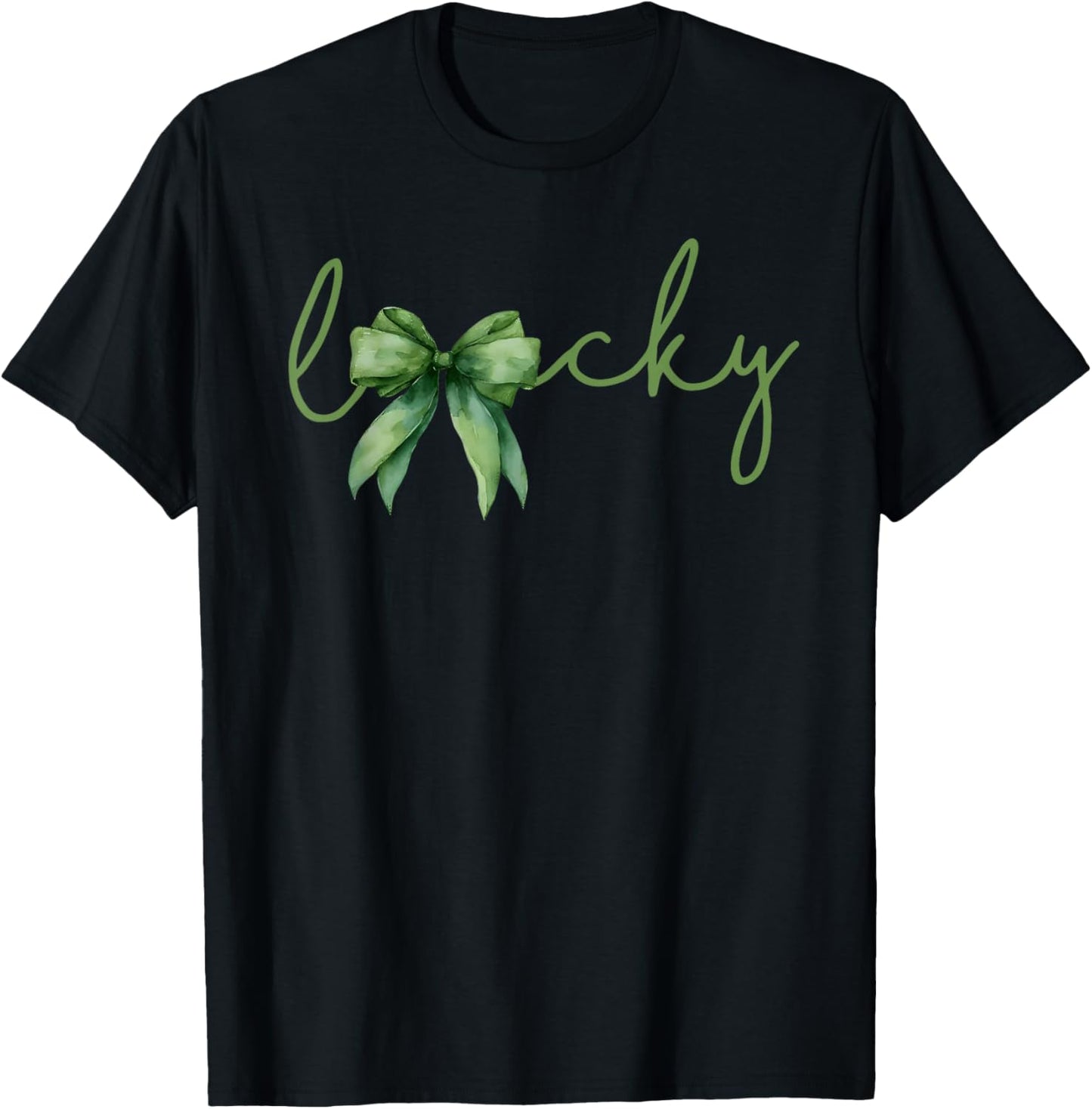 Coquette Bow Lucky Shamrock Irish Ireland St.Patrick's Day T-Shirt - T-Shirt | Black
