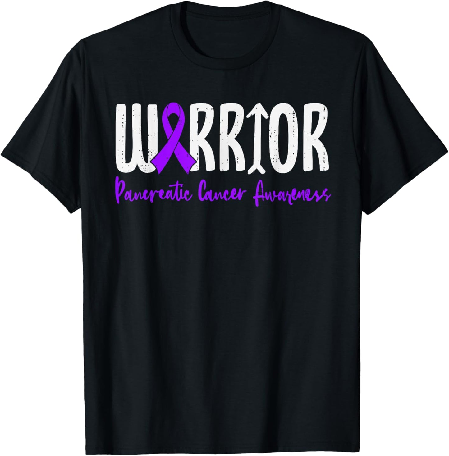 Warrior Pancreatic Cancer Awareness Survivor Ribbon Purple T-Shirt - T-Shirt | Black