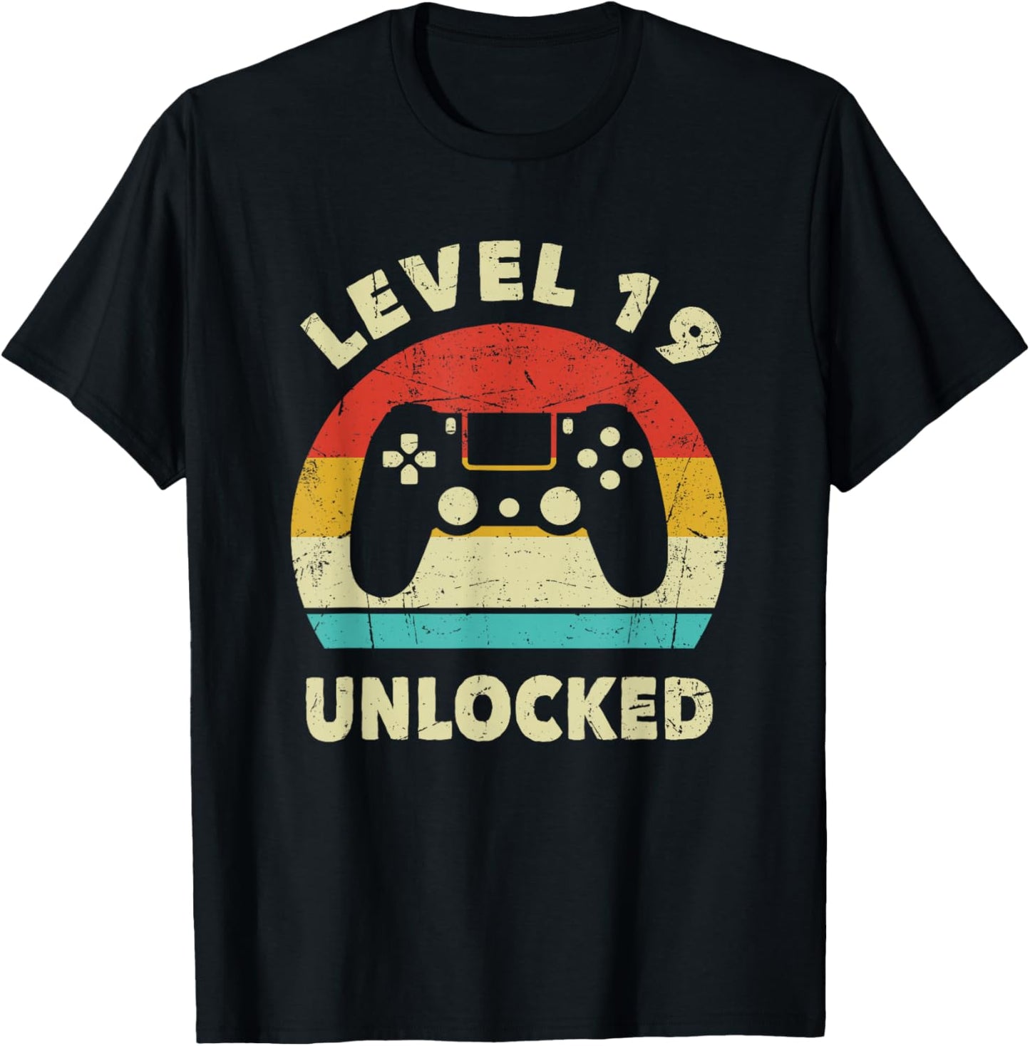 Level 19 Unlocked - Retro Vintage Funny 19th Birthday Gamer T-Shirt - T-Shirt | Black