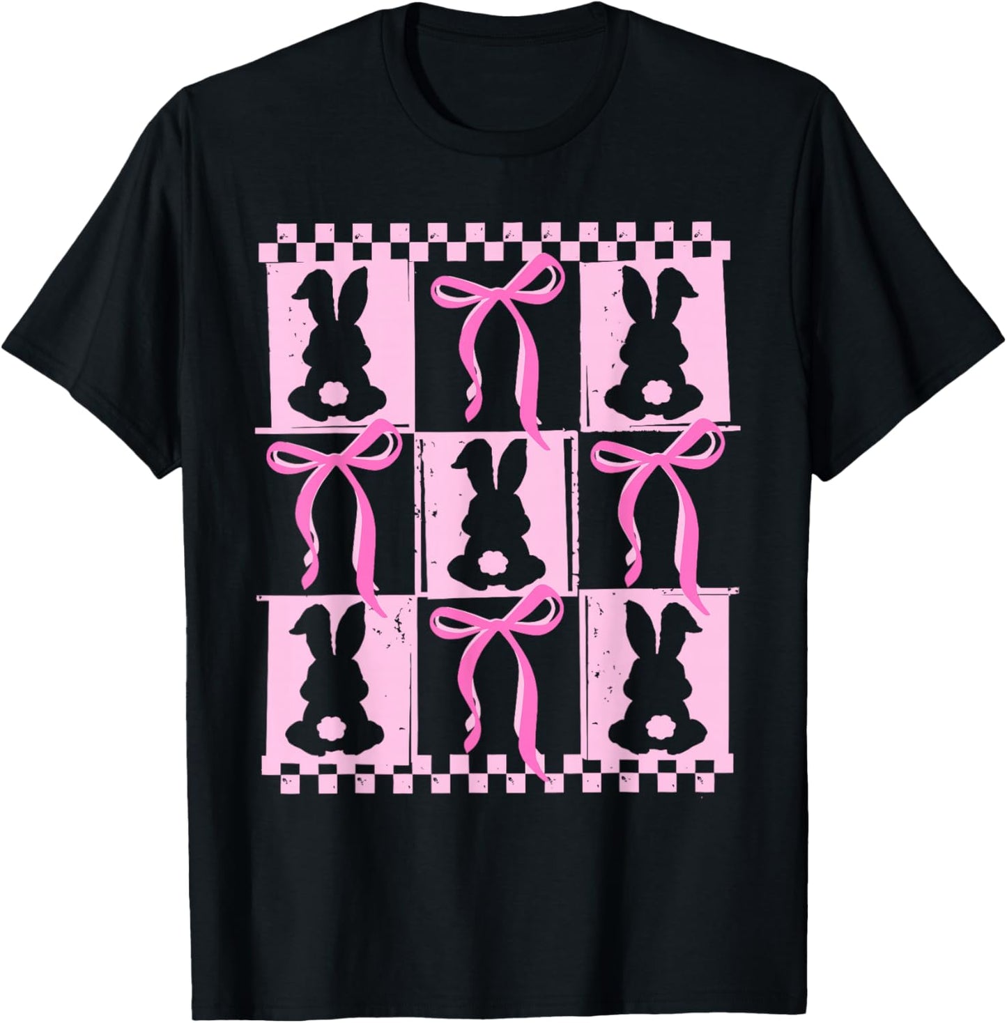 Funny Bunny Coquette Bow Rabbit Lovers Easter Retro Trendy T-Shirt - T-Shirt | Black