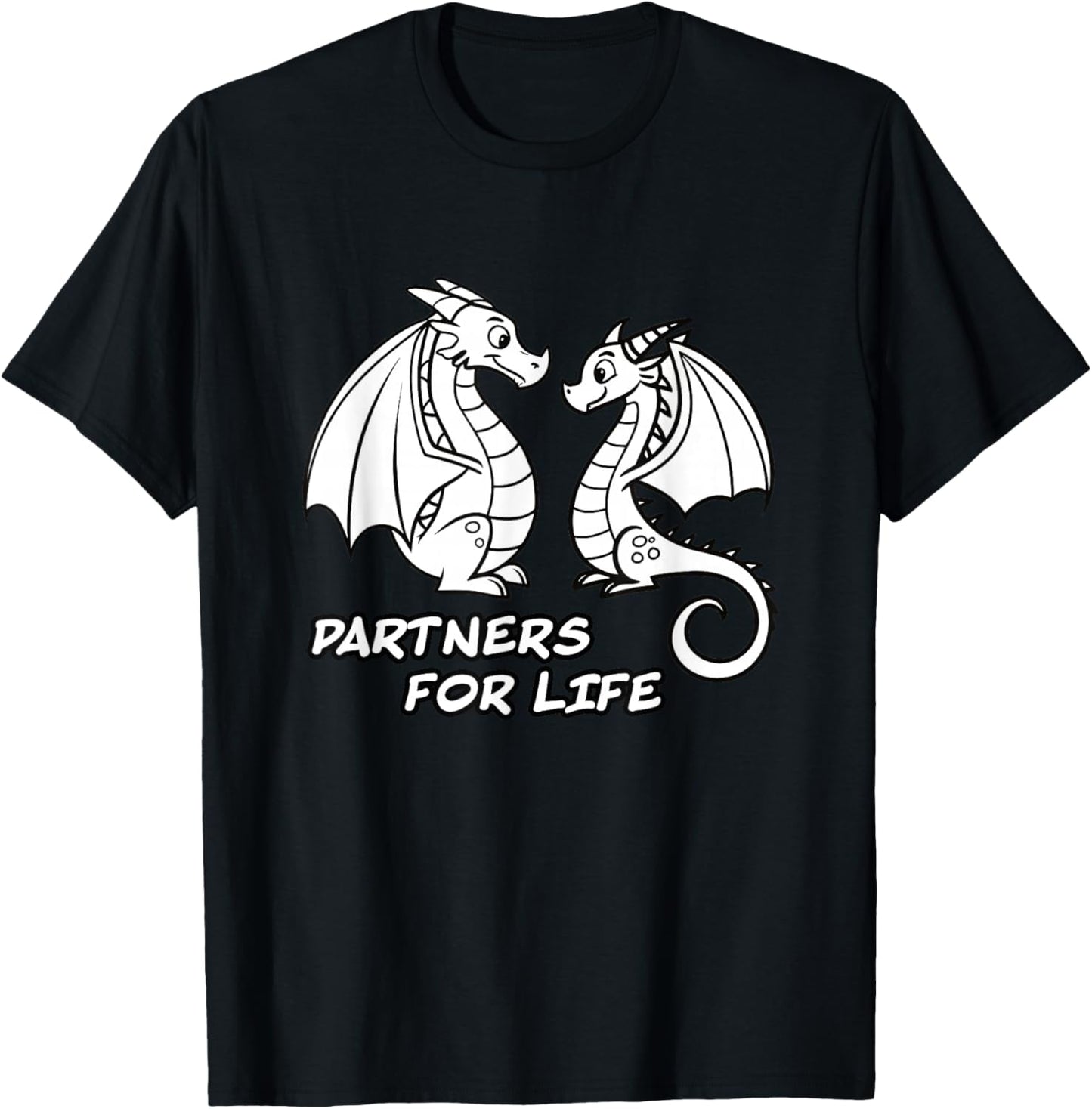 Cute Dragon Couple Partners for Life Fantasy Art T-Shirt - T-Shirt | Black