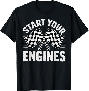 Start Your Engines Vintage Check Flag Race Car Costume T-Shirt - T-Shirt | Black