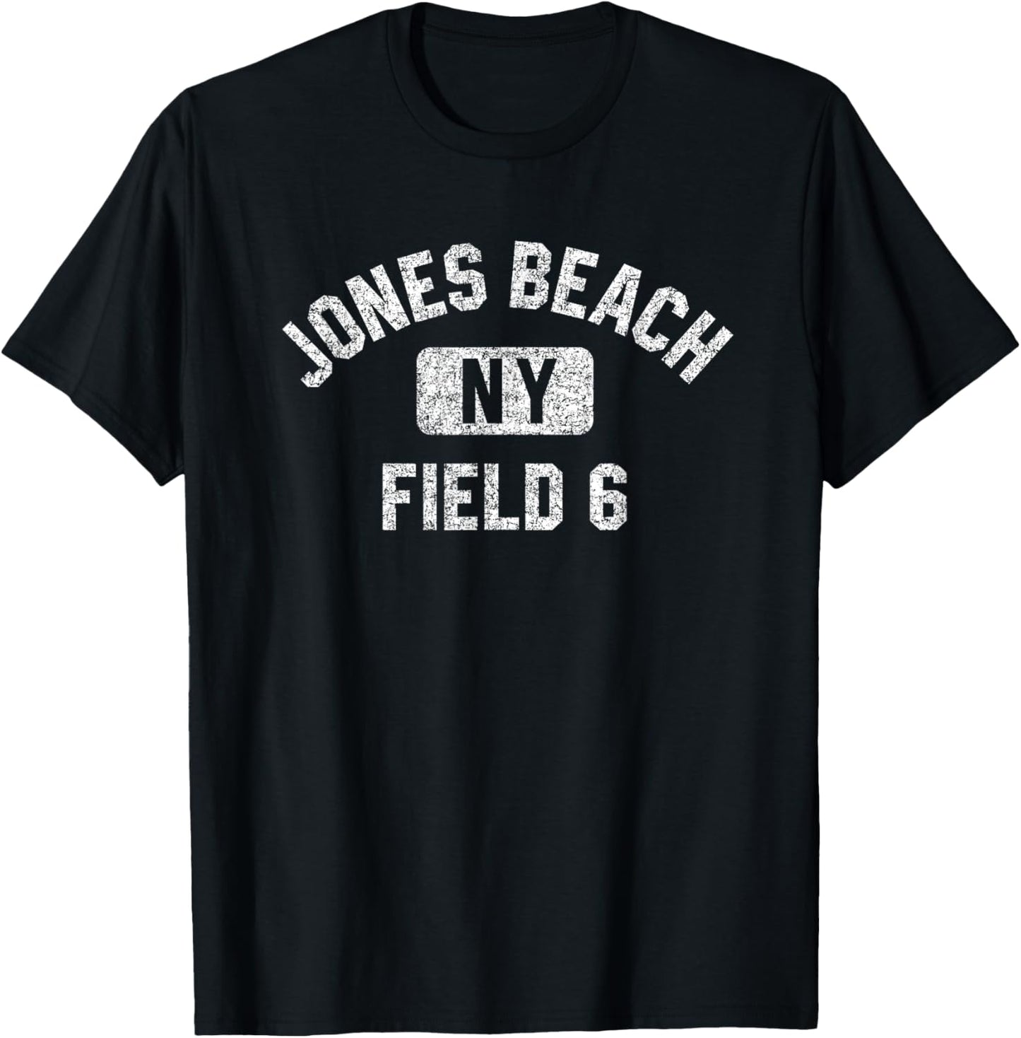 Jones Beach Field 6 Gym Style Distressed White Print T-Shirt - T-Shirt | Black