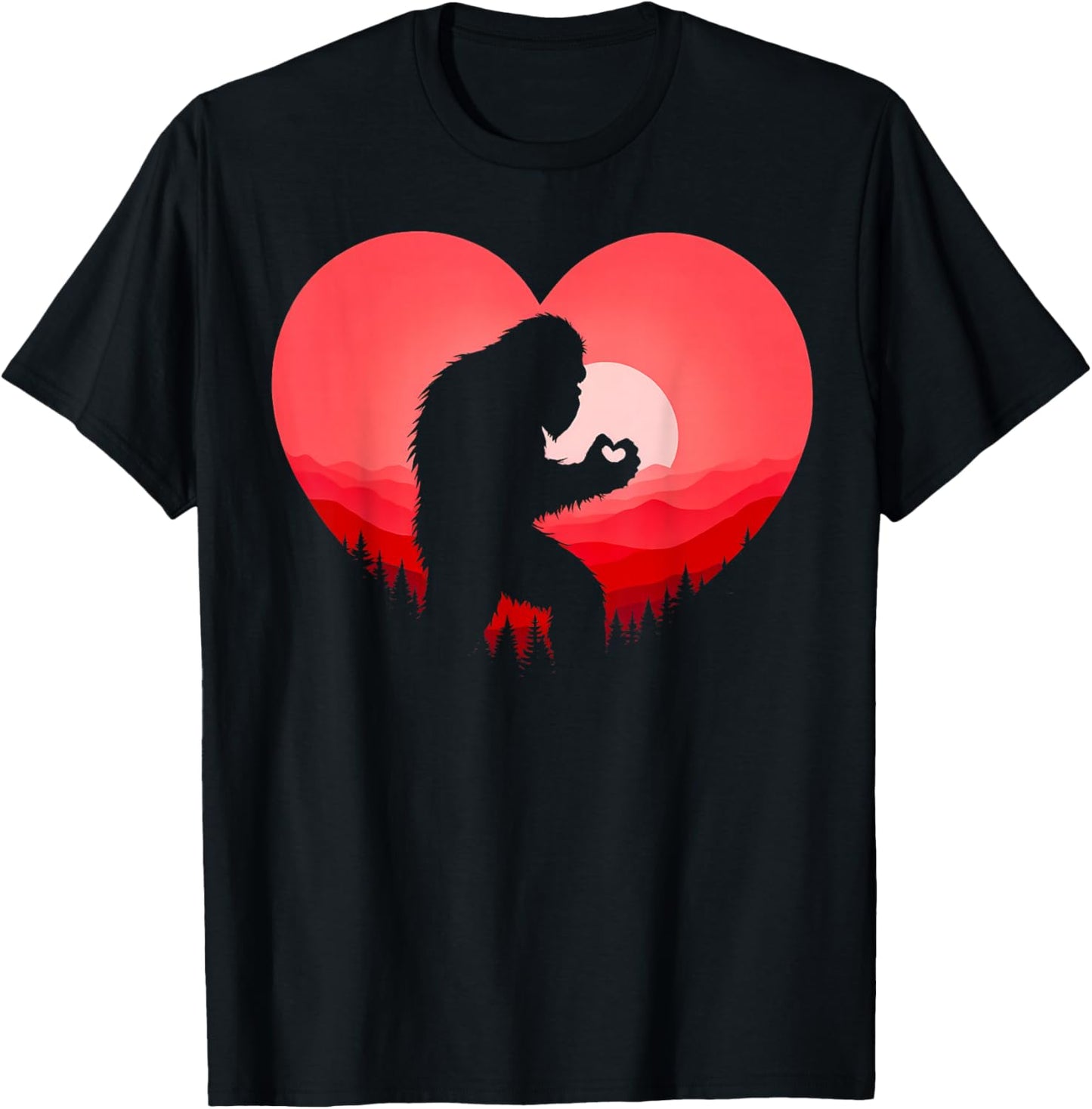Funny Bigfoot in Love Heart Happy Valentine's Day Men Women T-Shirt - T-Shirt | Black