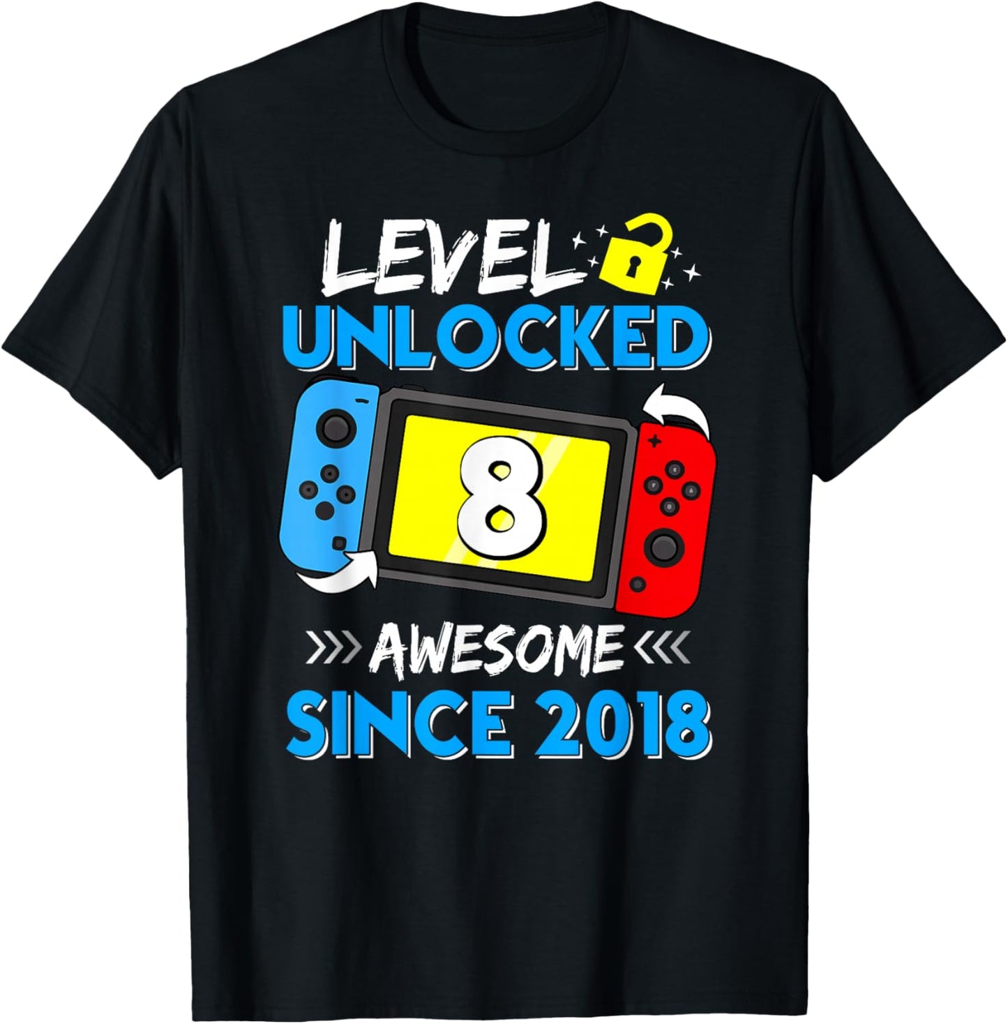 Level 8 Unlocked Awesome Since 2018 8th Birthday Video Game T-Shirt - T-Shirt | Black