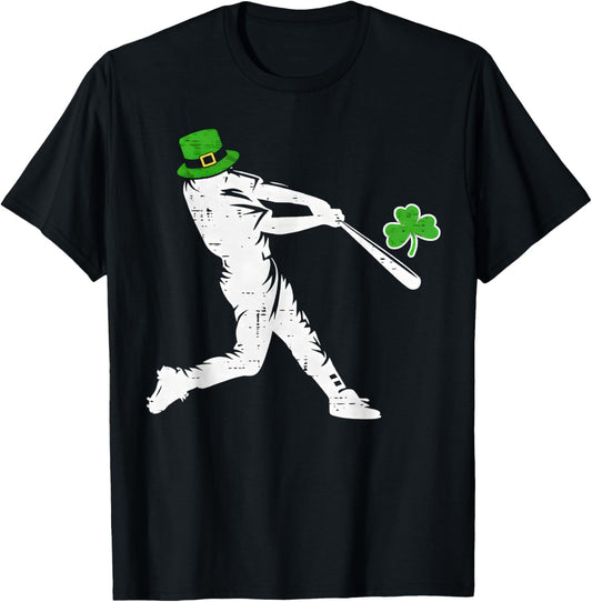 St Patrick’s Day Baseball Batter Silhouette Shamrock Men T-Shirt - T-Shirt | Black