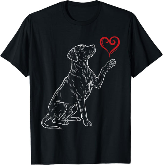 Rhodesian Ridgeback Lover Dog Art Holding Heart Valentines T-Shirt - T-Shirt | Black