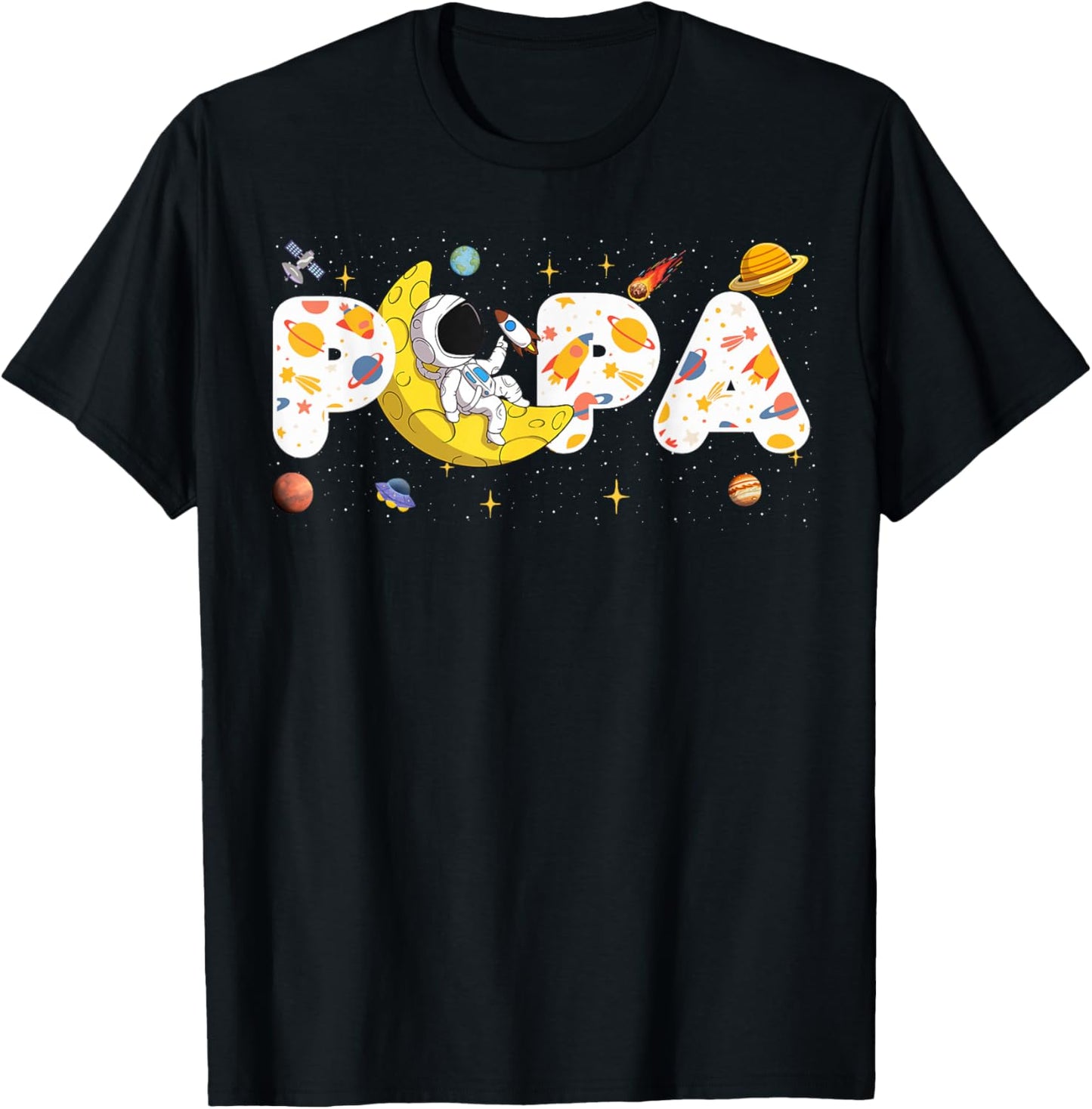 Astronaut Papa Space Birthday Planets Party Matching Family T-Shirt - T-Shirt | Black