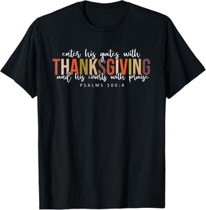 Thanksgiving Bible Verse Christian Fall Psalms 100:4 T-Shirt - T-Shirt | Black