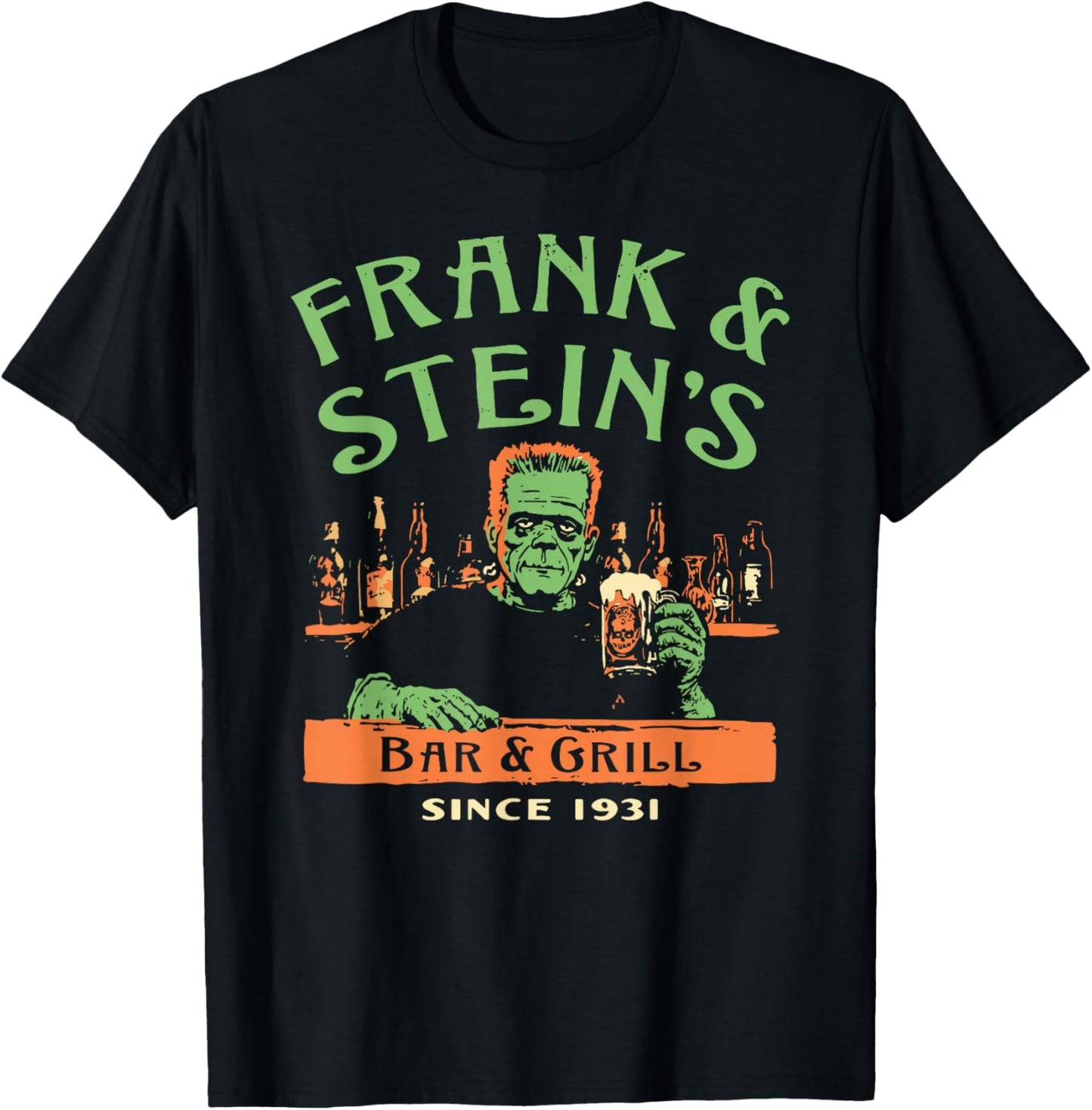 Funny Halloween Frank and Stein's Bar Grill T-Shirt - T-Shirt | Black