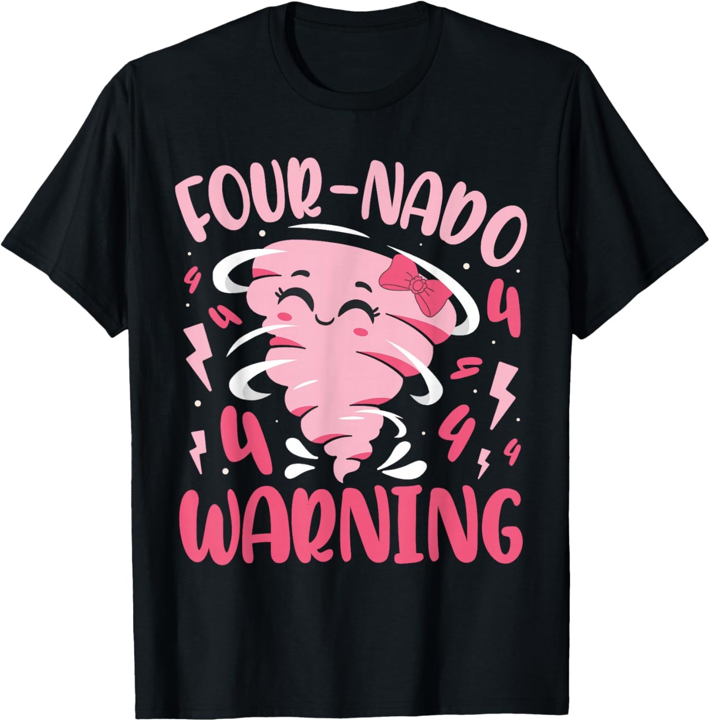 Kids Four Nado Warning 4th Birthday Tornado Birthday T-Shirt - T-Shirt | Black