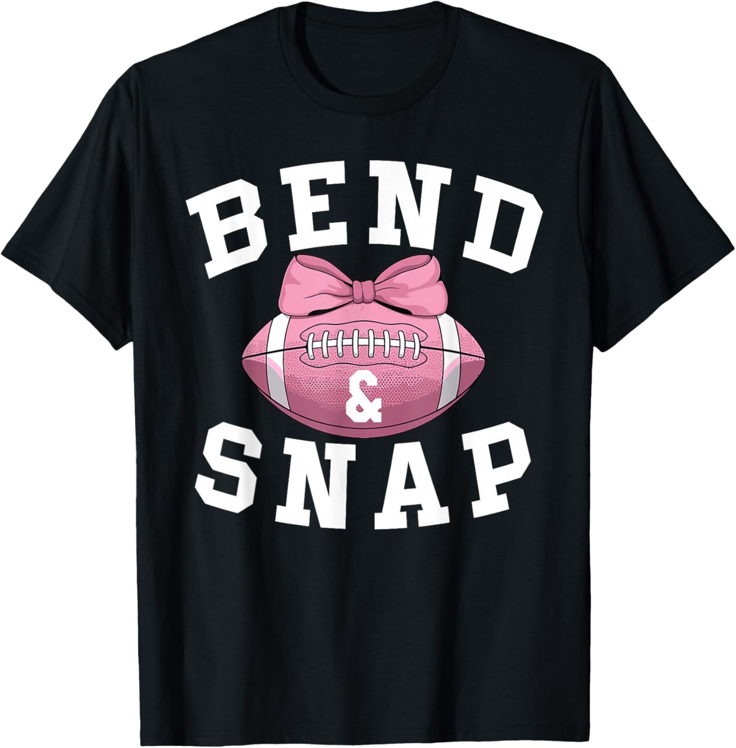 Bend and Snap Football Game Day Coquette Bow Pink Football T-Shirt - T-Shirt | Black